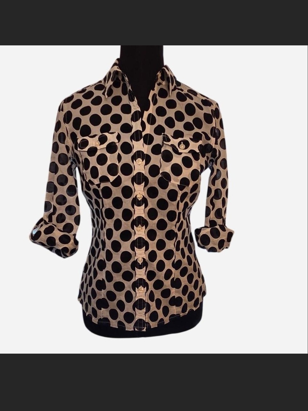 Ann Taylor Petites Polka Dot Button-Up Shirt - Black & White Size 4P